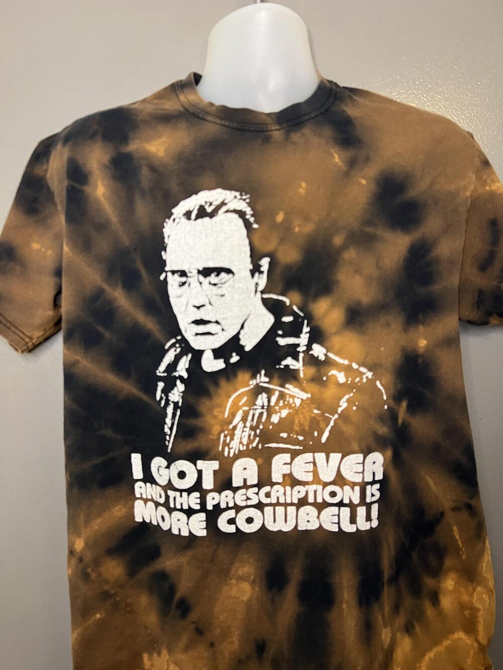 More Cowbell Quote Shirt Mens Large Brown Tie Dye Graphic Tee Bruce Dickinson